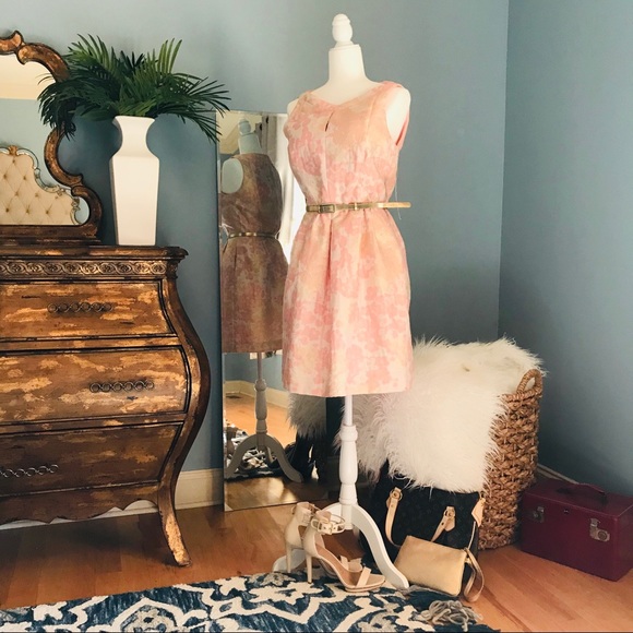 Petal Pink flower with gold flakes TAHARI Dress - Picture 1 of 2